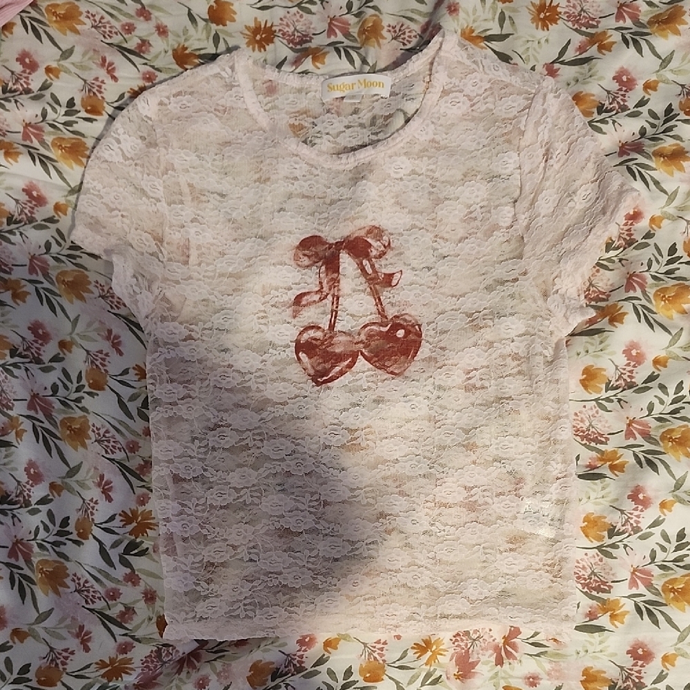 Cream and Red Crop Top with Graphic Design